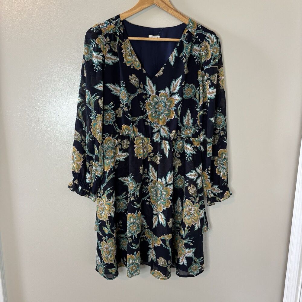 J. Crew NEW Floral Dress Blue Yellow Tiered Long Sleeves Size 6